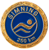 märke i blått och guld 250 km simning
